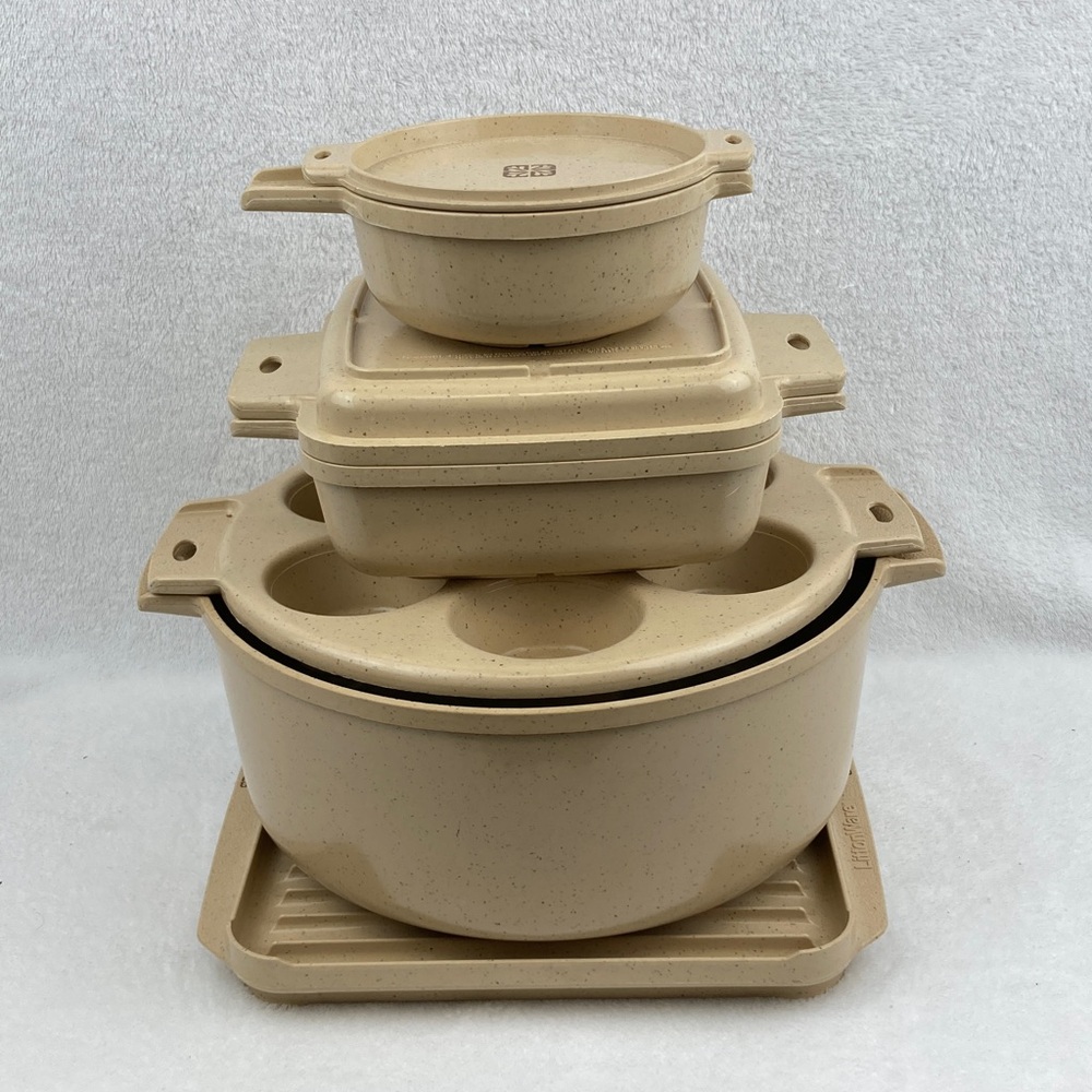 Littonware VTG Beige Microwave Kitchenware Set 7 Pieces